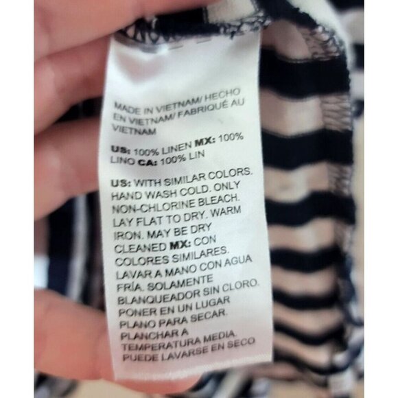 Chicos Womens sz 3 Linen Knit Shirt Polo Black White Stripe buttons collar - Picture 8 of 11